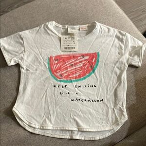 Zara Red and White Short Sleeve Tee with Watermelon Graphic
